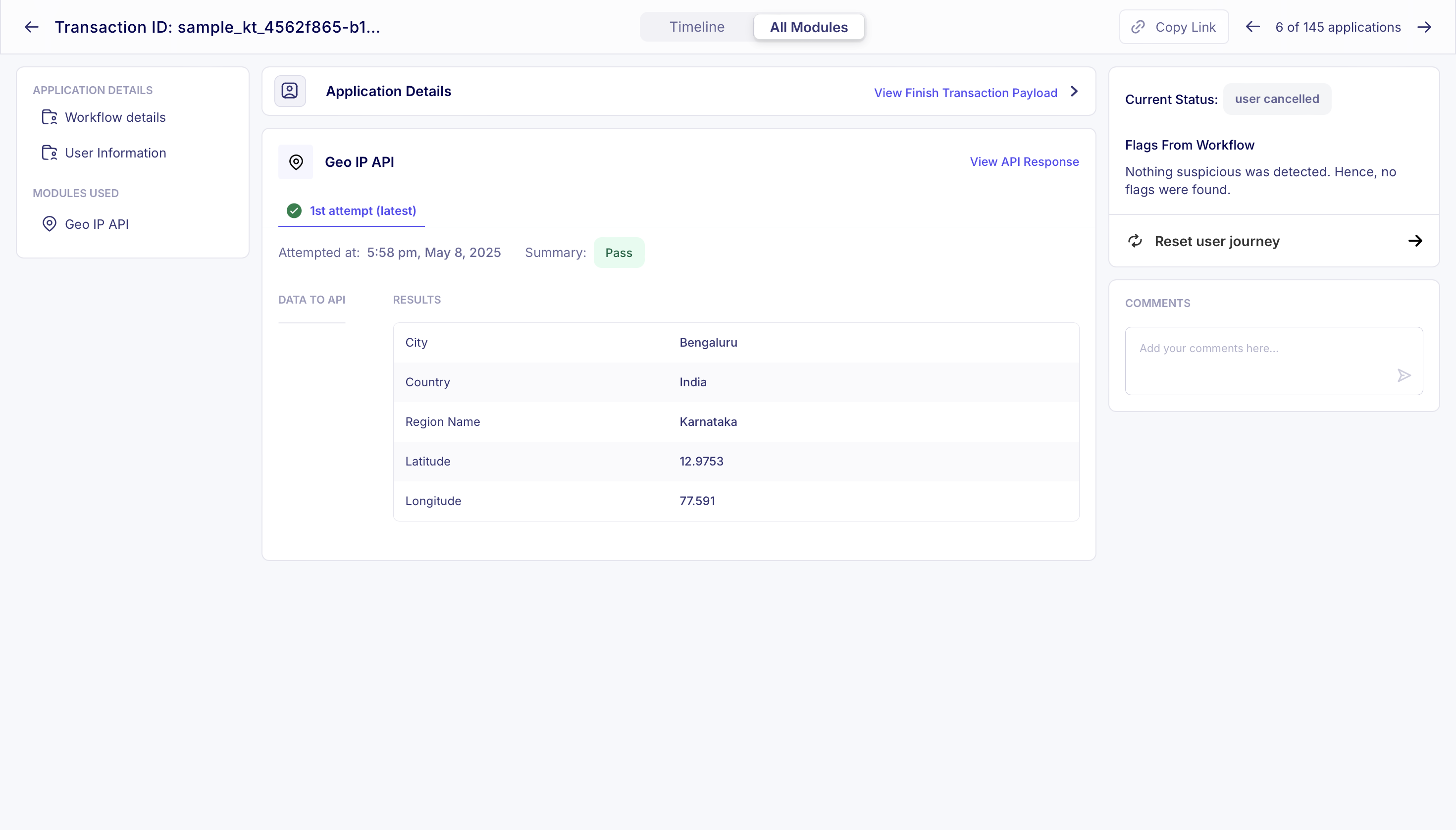 View Finish Transaction Payload button
